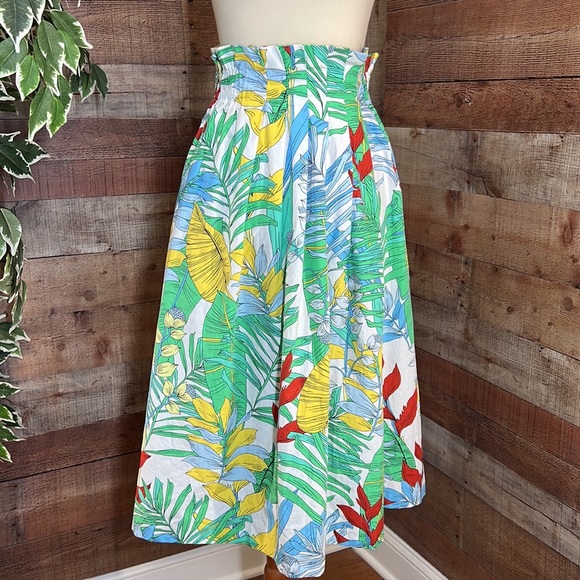 ZARA Green Yellow Tropical Print High Waist MIDI Skirt Sz Small - Picture 2 of 15